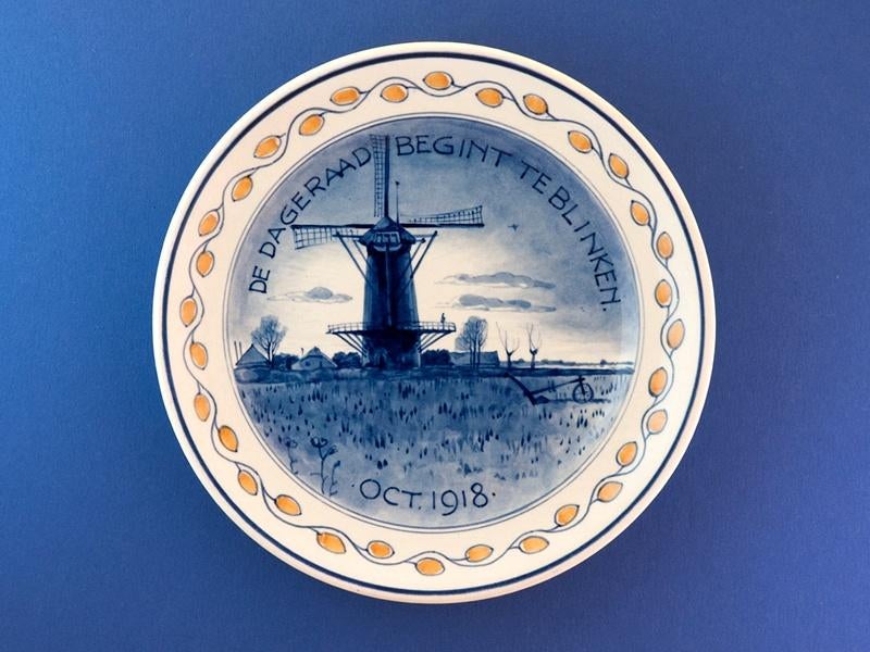 Porceleyne Fles 1918 De Dageraad 18cm (9) Oranje WO-1, Antiek en Kunst, Antiek | Wandborden en Tegels, Ophalen of Verzenden