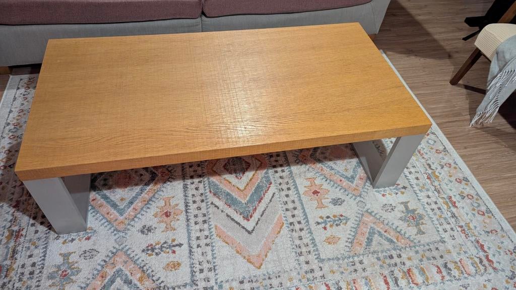 Salontafel massief eiken hout met rvs onderstel zgan, Ophalen, 100 tot 150 cm, Eikenhout, 50 tot 100 cm