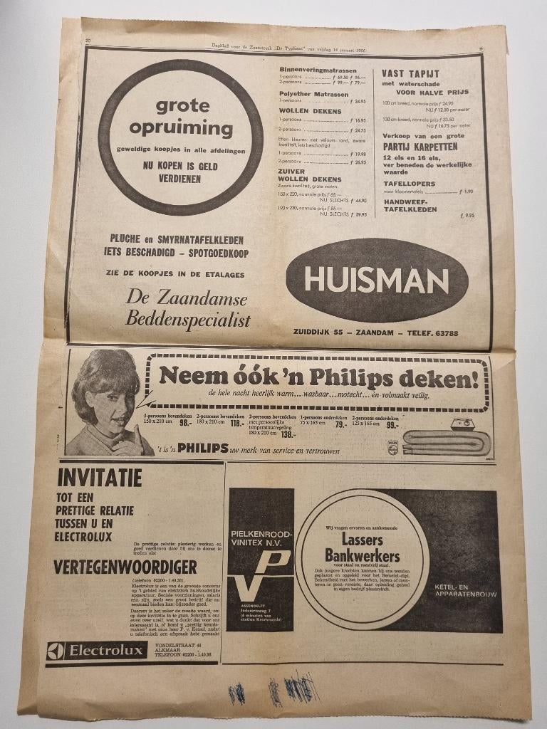 Advertentie voor Philips deken (1966), Ophalen of Verzenden, 1960 tot 1980, Knipsel(s)