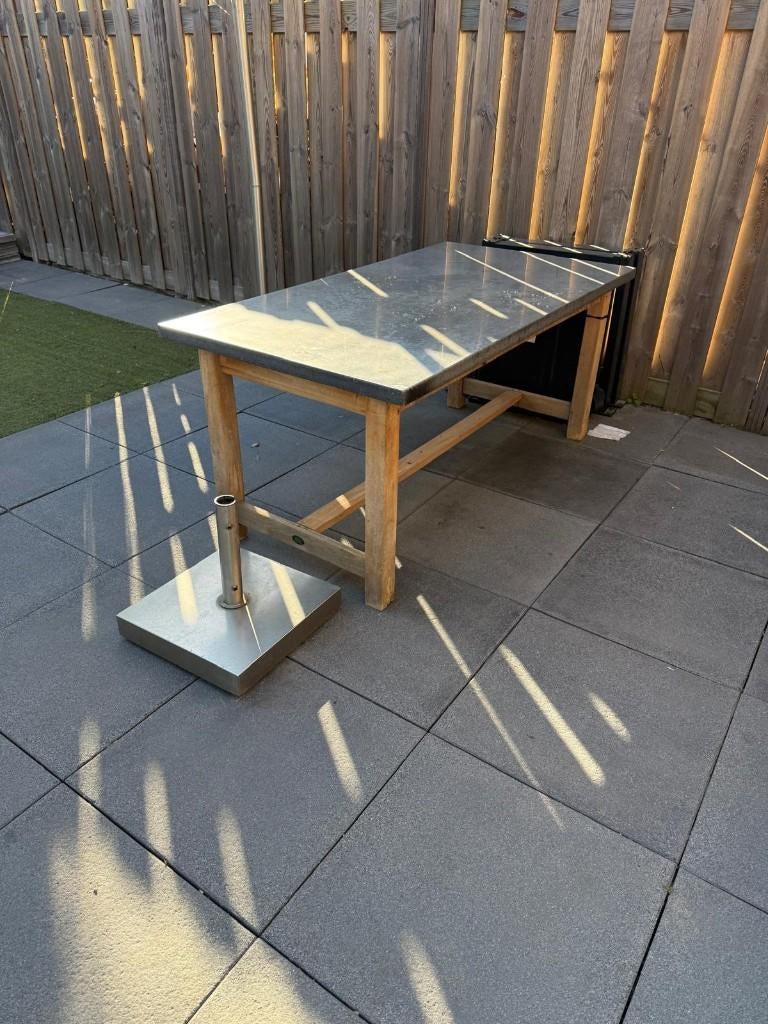 Tuintafel zwaar graniet blad, Ophalen, Gebruikt, Rechthoekig, Teakhout