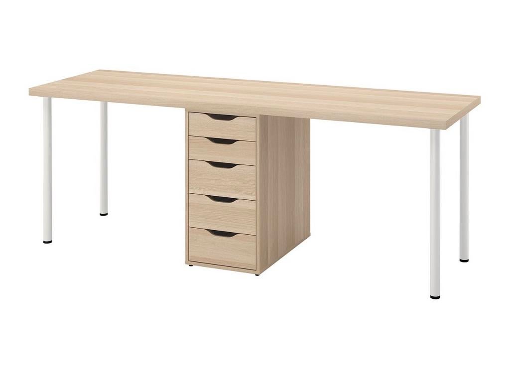 IKEA Bureau met ladekast en 2 steunpalen (200x60), Ophalen, Gebruikt, Met lades, Spaanplaat of MDF