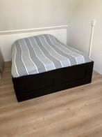 Brimnes ikea bed met 2 nachtkastjes., Ophalen, Gebruikt, Zwart, Tweepersoons