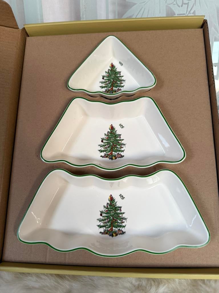 Spode Christmastree 3 dl kerstbomen schalen set nieue, Ophalen, Nieuw