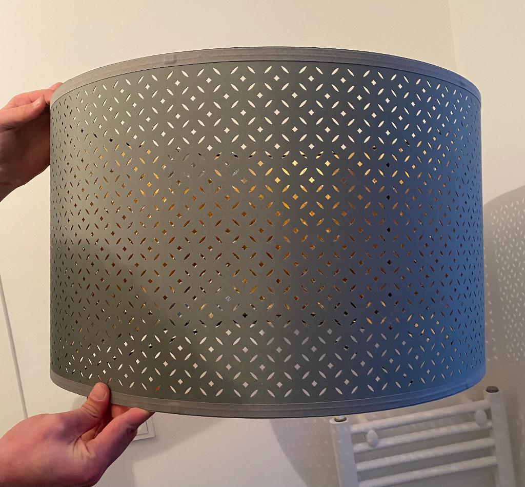 Lampenkap grijsblauw met goud, Ophalen, 25 tot 50 cm, Rond, Zo goed als nieuw