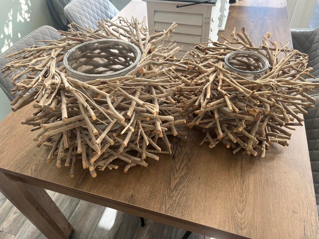 Set van 2 windlichten, Huis en Inrichting, Woonaccessoires | Kandelaars en Kaarsen, Ophalen, Zo goed als nieuw, Overige materialen