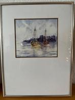 Schilderij bootjes - aquarel - Bep Opdam, Minder dan 50 cm, Ophalen of Verzenden, Zo goed als nieuw, Schilderij