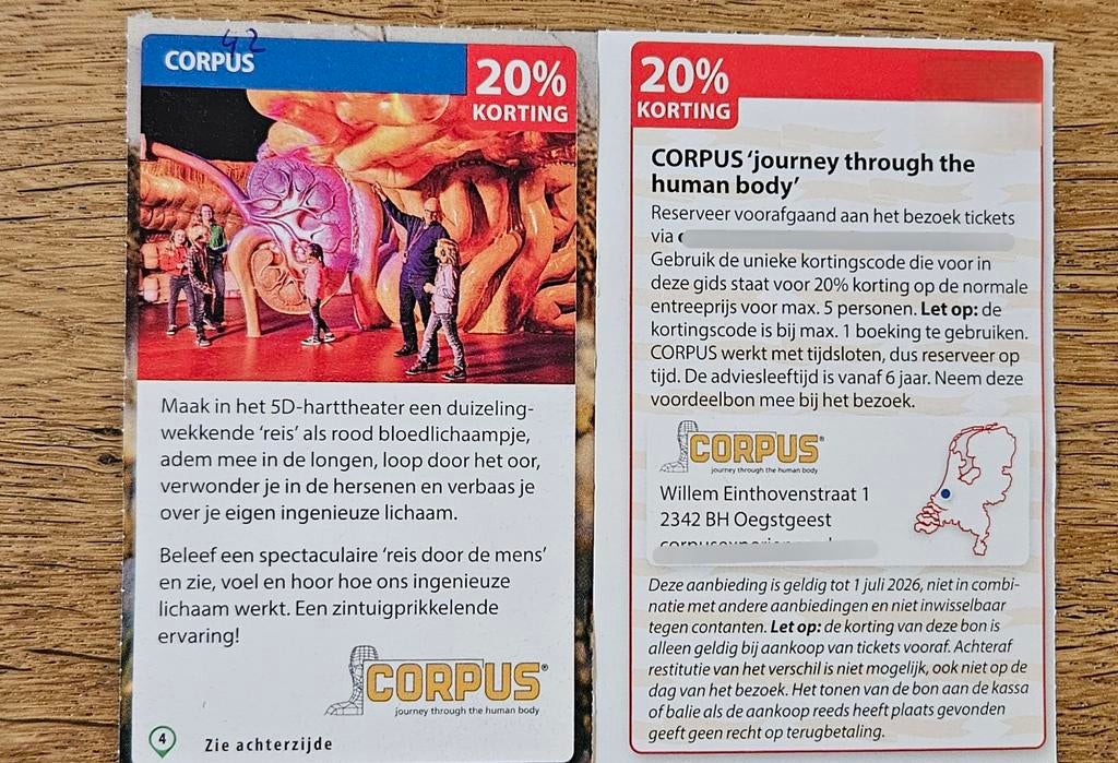 CORPUS "Reis door de mens" 20% korting voor max 5 pers, Tickets en Kaartjes