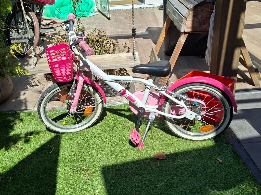 Btwin kinderfiets 16 inch - Roze/Wit, Fietsen en Brommers, Fietsen | Kinderfietsjes, Ophalen, Gebruikt, 16 tot 20 inch, Btwin