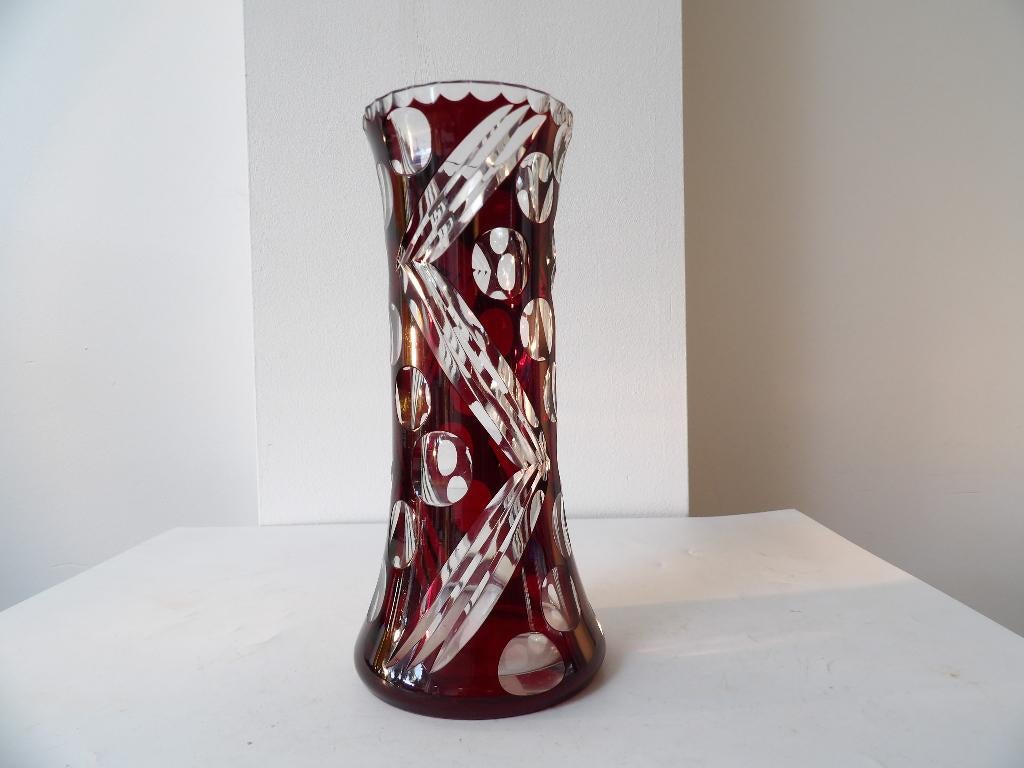 Art Deco Vaas Boheems, rood/kristal, Ophalen of Verzenden