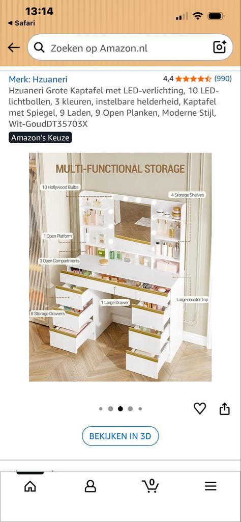 Hzuaneri Grote Kaptafel met LED-verlichting en 9 Laden, Huis en Inrichting, Tafels | Kaptafels, Nieuw, 100 tot 150 cm, 50 tot 100 cm