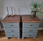 Set van 2 opgeknapte design vintage nachtkastjes, Huis en Inrichting, Slaapkamer | Nachtkastjes, Ophalen, Zo goed als nieuw, Minder dan 45 cm
