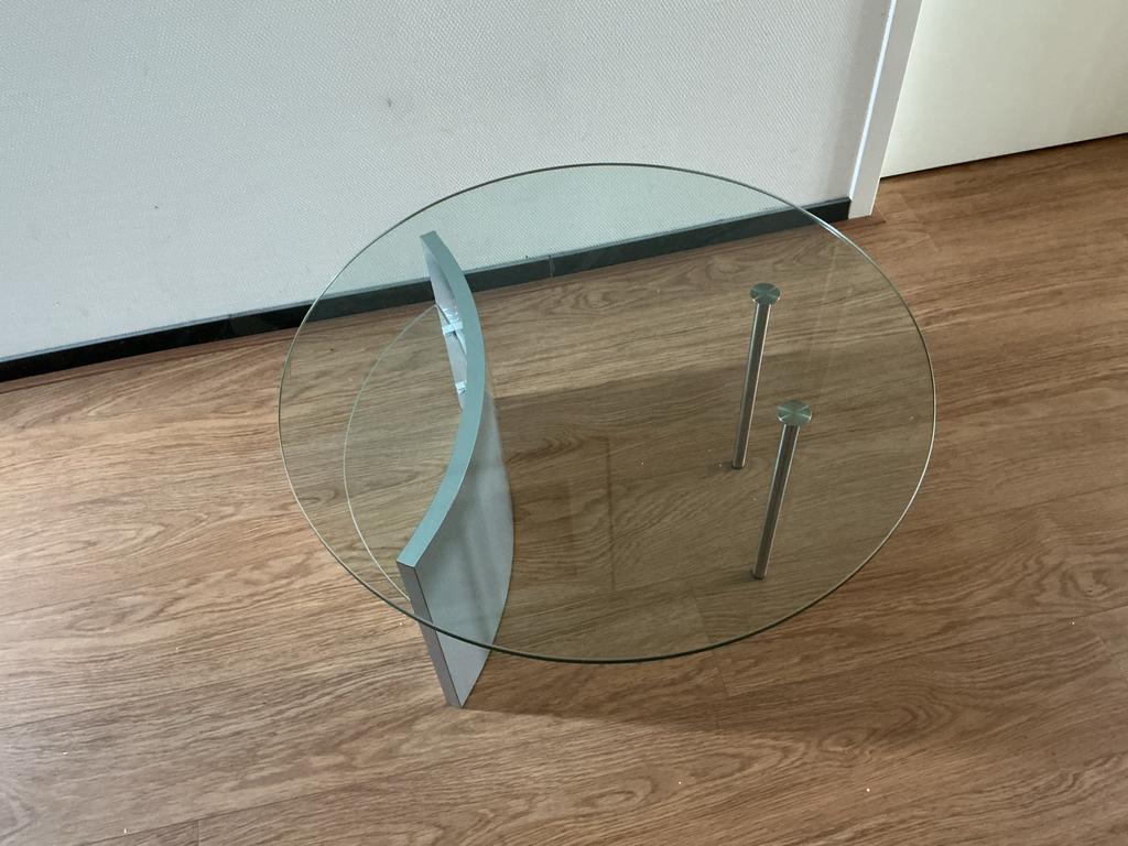 Ronde glazen salontafel met extra plateau - 80x40 cm, Ophalen, Rond, 50 tot 100 cm, Minder dan 50 cm
