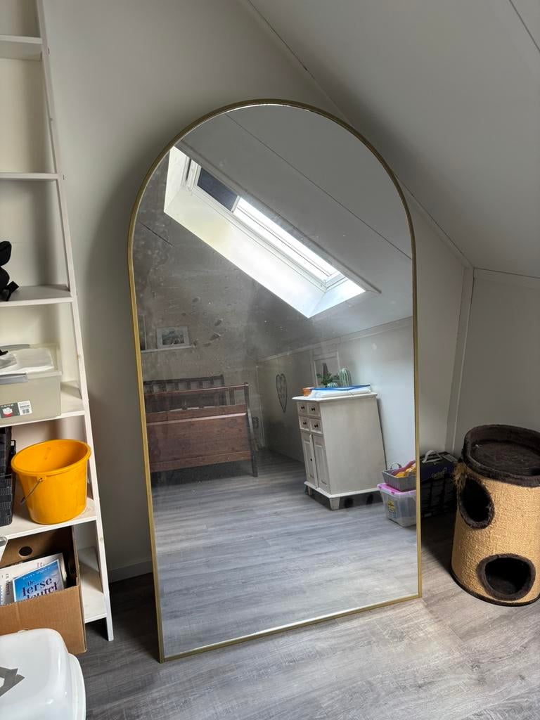 Gouden ovale spiegel, Ophalen, Nieuw, 75 tot 100 cm, 150 tot 200 cm