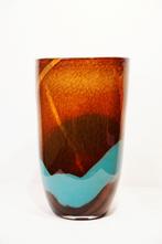 Murano stijl vaas, oranje en blauw glas, jaren 70/80, Ophalen of Verzenden