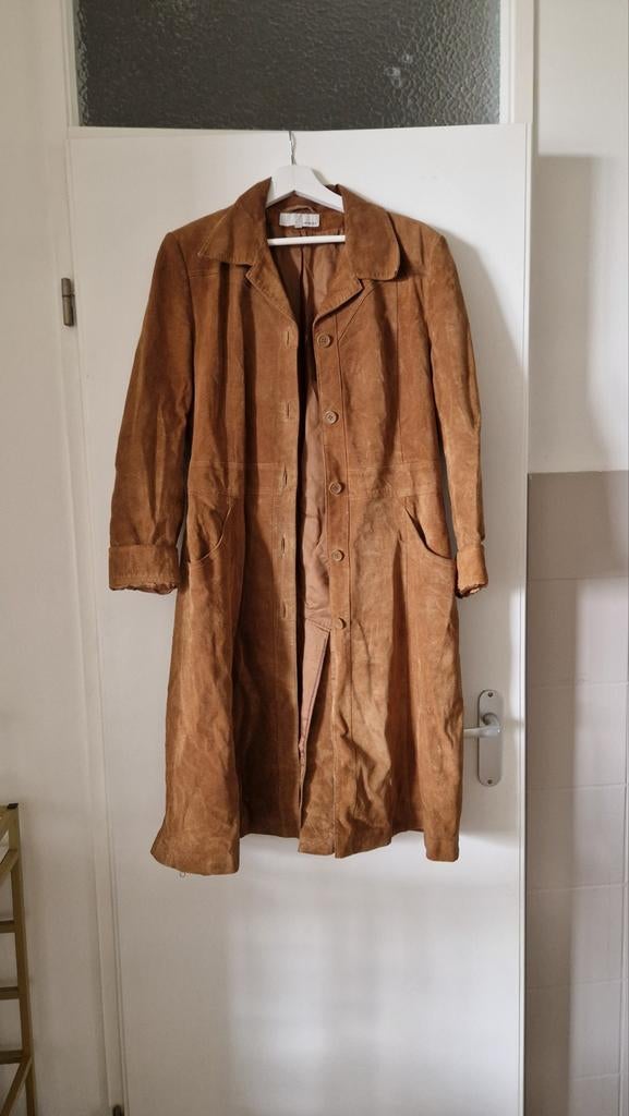 Lange vintage suède leren jas Hennes maat 42, Ophalen of Verzenden