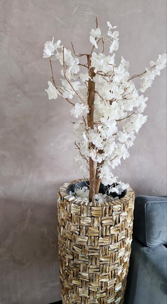 Mooie schelpenvaas XXL met bloesemboom hotel chique, Ophalen, Wit, Minder dan 50 cm