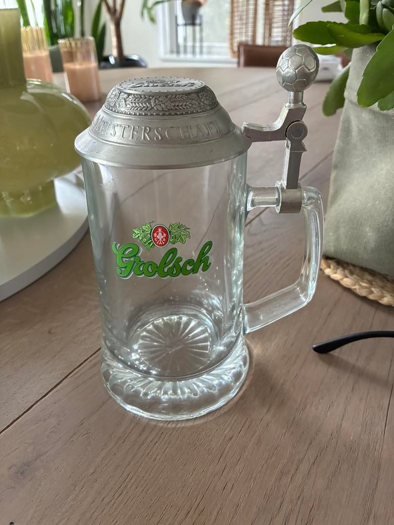 Grolsch bierpul met tinnen deksel, Verzamelen, Biermerken, Ophalen of Verzenden, Gebruikt, Pul(len), Grolsch