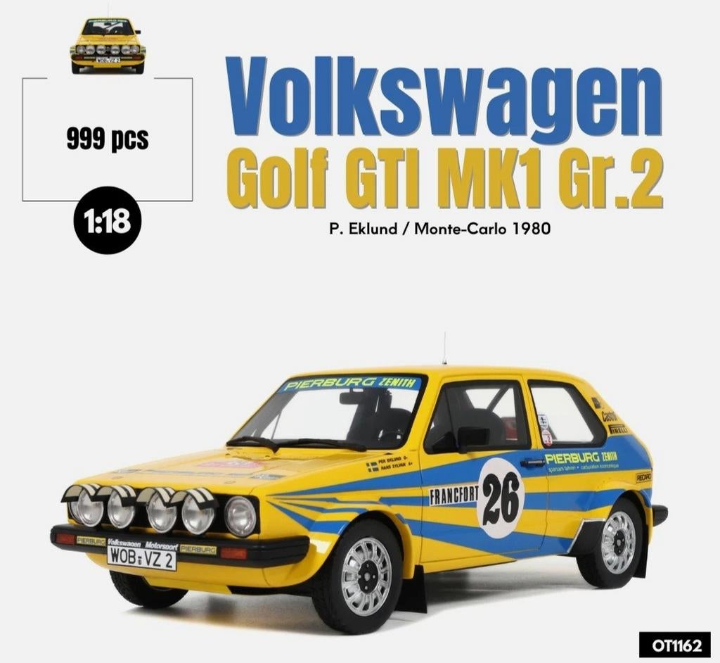 1:18 Volkswagen Golf MKI GTi Gr.2 Monte Carlo1980 Ottomobile, Hobby en Vrije tijd, Modelauto's | 1:18, Ophalen of Verzenden, Nieuw