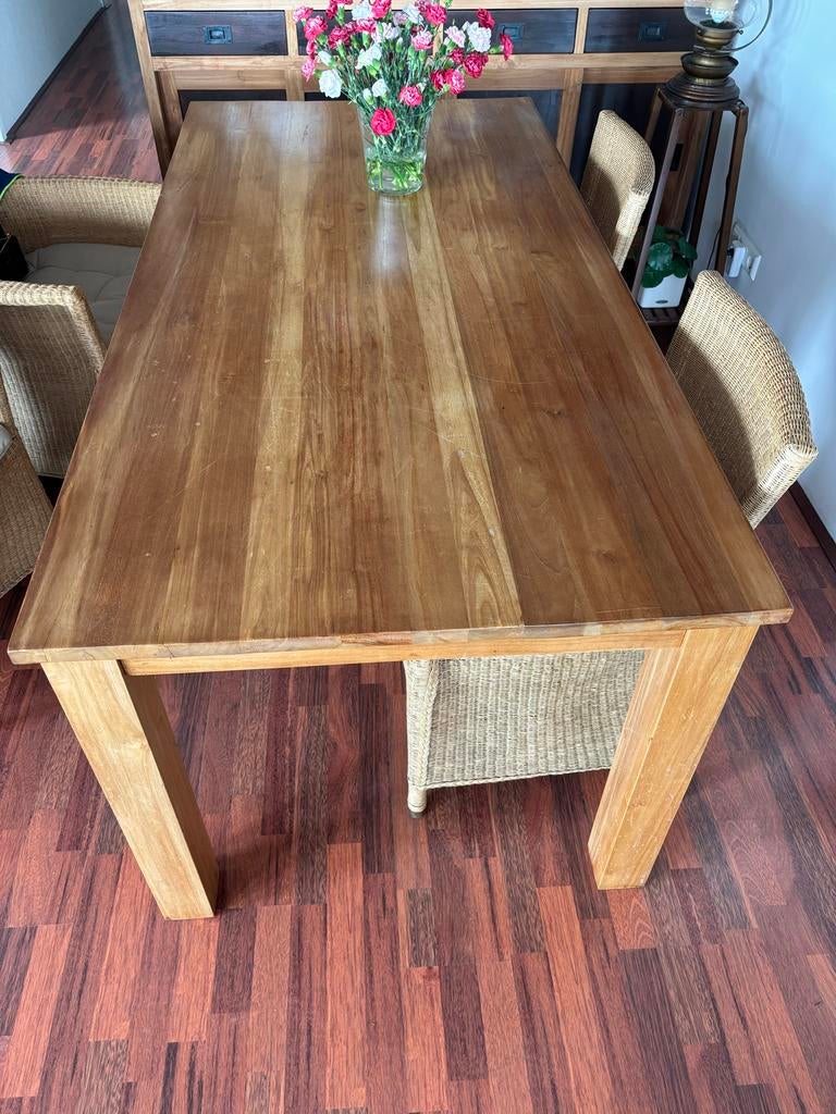 Teakhouten eettafel, Huis en Inrichting, Tafels | Eettafels, Ophalen, Gebruikt, Teakhout, 50 tot 100 cm