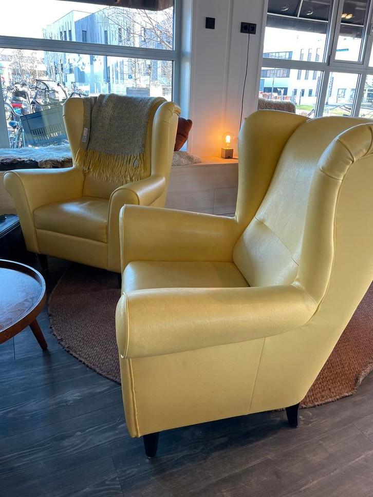 Gele fateuils 4 stuks, Huis en Inrichting, Fauteuils, Gebruikt, Leer, Minder dan 50 cm, 75 tot 100 cm, Ophalen