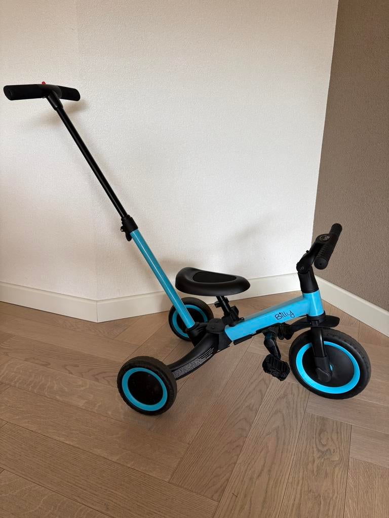 Billy 4-in1 kinderfiets Gio Blauw, Fietsen en Brommers, Fietsen | Driewielers, Ophalen, Zo goed als nieuw, Duwstang