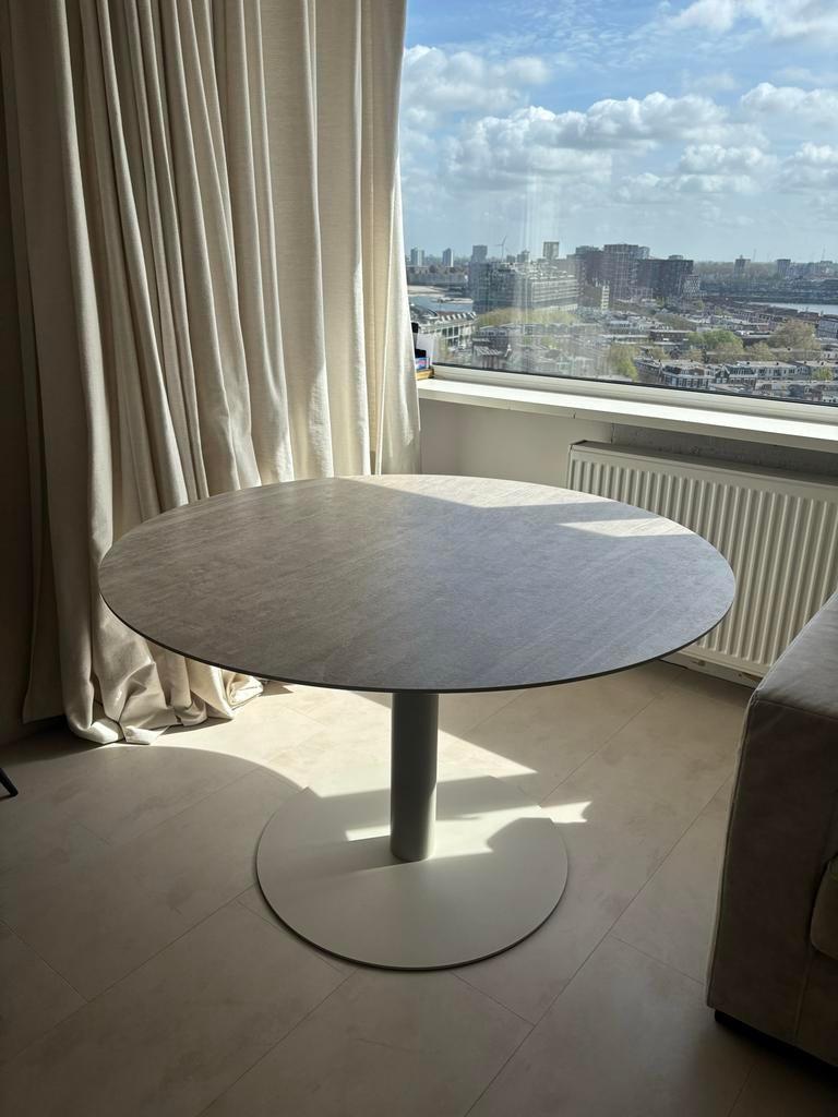 Beige travertin ronde tafel (eettafel/tuintafel) - Ø120 cm, Ophalen, Overige materialen, Gebruikt, 100 tot 150 cm