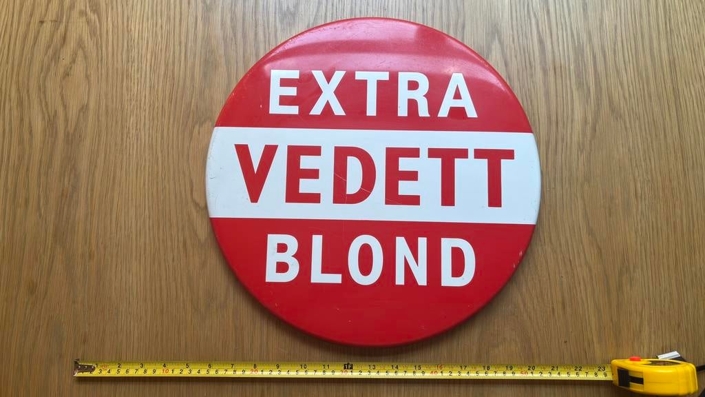 Origineel emaille Vedett bierbord, Verzamelen, Biermerken, Ophalen of Verzenden, Gebruikt, Reclamebord, Plaat of Schild, Overige merken