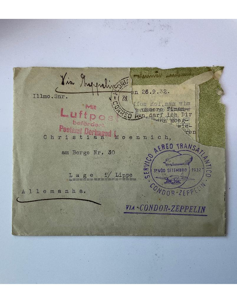 Graf Zeppelin post 1932 Brazilië Duitsland Condor cover, Verzenden, 1920 tot 1940, Gelopen, Duitsland