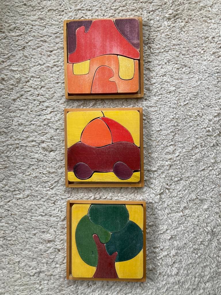 Antroposofische houten Schoolpuzzeltjes 3x, Ophalen of Verzenden