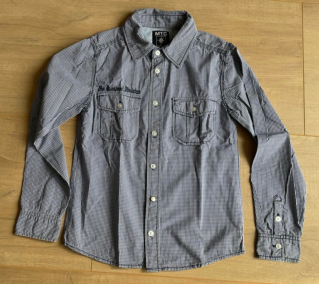 Blauw geruite blouse MTC maat 128-134, Ophalen of Verzenden, Zo goed als nieuw, Jongen, Overhemd of Blouse