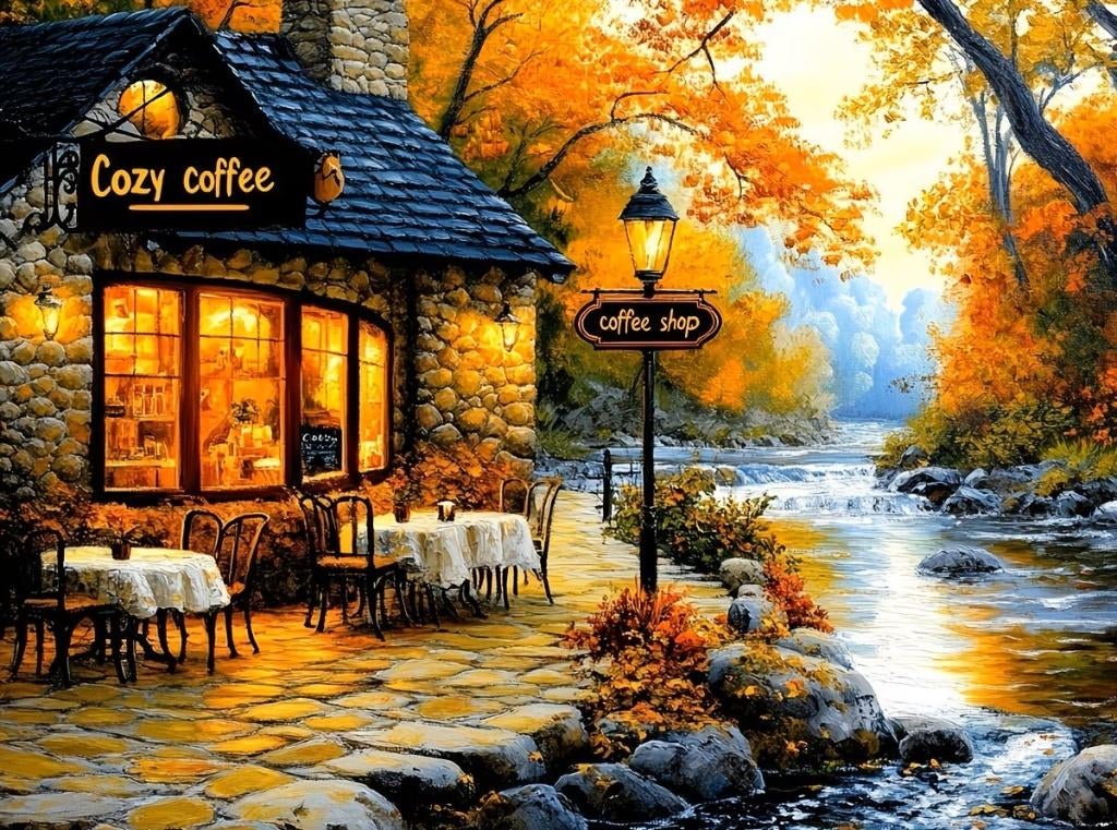 nr 178 Diamond Painting koffiehuis beekje 40x30cm (vierkant), Nieuw, Meerkleurig, Ophalen of Verzenden, Overige materialen