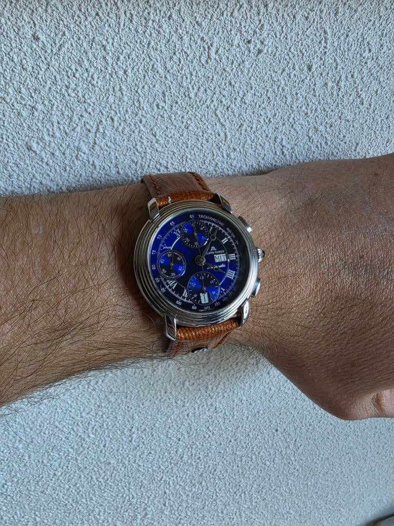Maurice Lacroix Masterpiece Chronograph, Sieraden, Tassen en Uiterlijk, Horloges | Heren, Overige merken, Leer, Staal, Polshorloge
