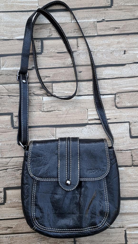 MICMAC BAGS - stijlvolle zwart leren crossbody tas, Verzenden, Schoudertasje, Zwart, Zo goed als nieuw