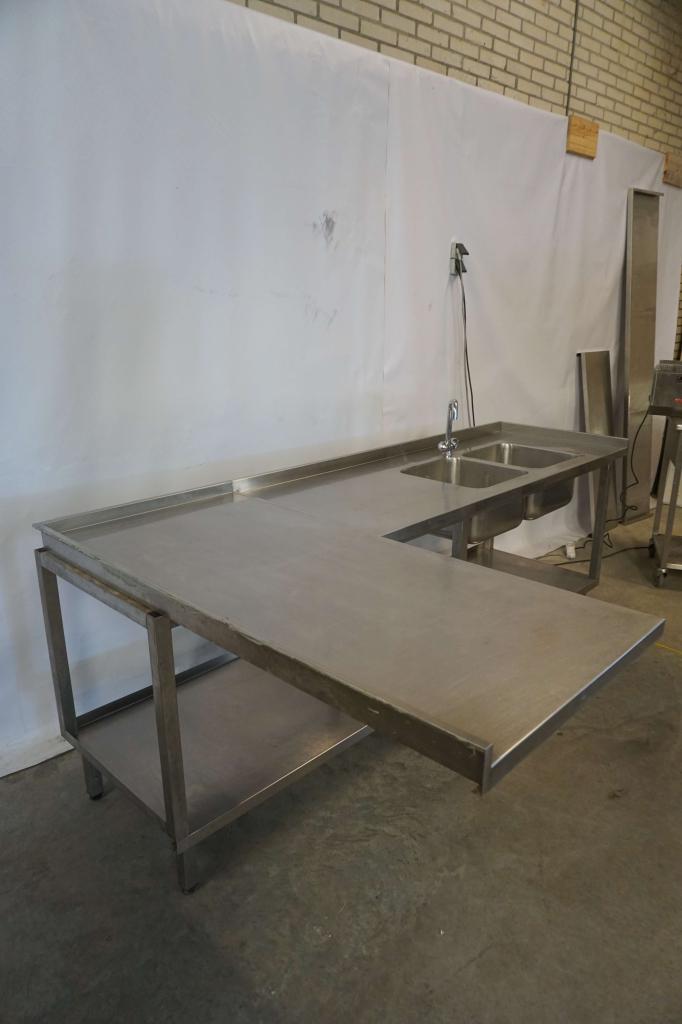 RVS spoeltafel aanvoertafel afvoertafel werktafel | hoek, Zakelijke goederen, Horeca | Keukenapparatuur, Gebruikt, RVS Meubilair