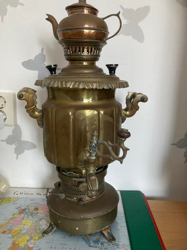 Oude Samovar met theepot, Antiek en Kunst, Antiek | Koper en Brons, Ophalen, Koper