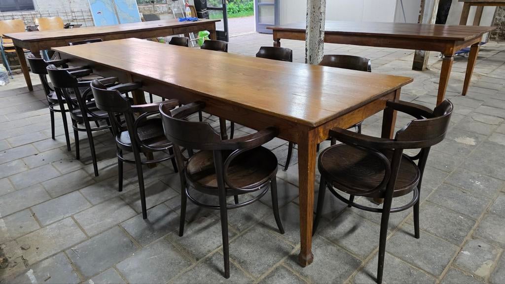 Unieke Stamtafel / Vergadertafel met 10 oude caféstoelen, Antiek en Kunst, Ophalen of Verzenden