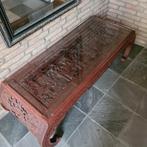 Antieke opiumtafel met gedetailleerd houtsnijwerk, Ophalen, Gebruikt, 100 tot 150 cm, Glas