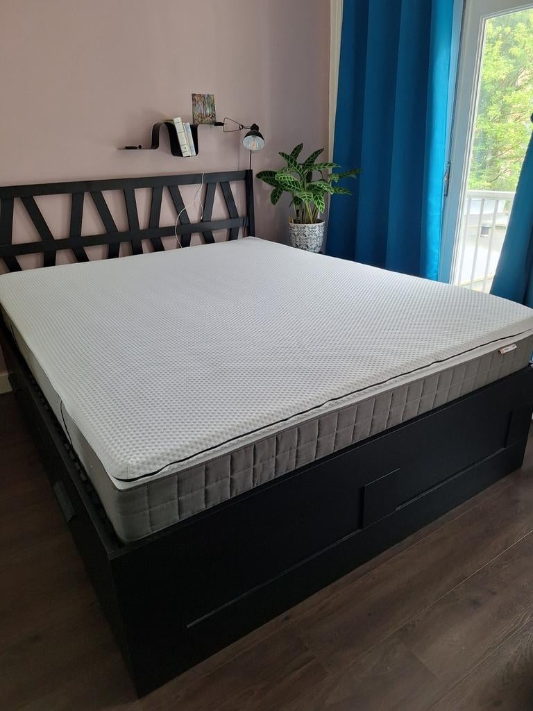 Zwart bedframe 160x200 met lattenbodem, Ophalen, Gebruikt, Zwart, Tweepersoons