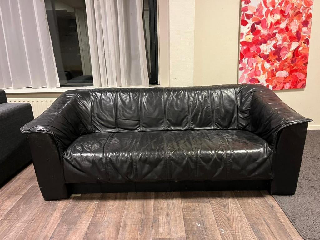 Zwarte leren bank - 190 cm breed, Gebruikt, 150 tot 200 cm, Driepersoons, Ophalen of Verzenden