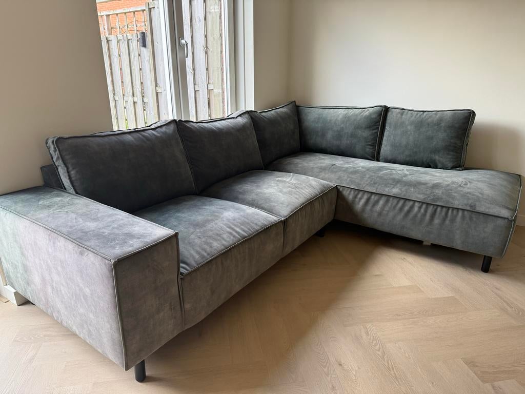 Mosgroene hoekbank - Zo goed als nieuw, Huis en Inrichting, Banken | Bankstellen, Ophalen, 250 tot 300 cm, 100 tot 125 cm, Hoekbank