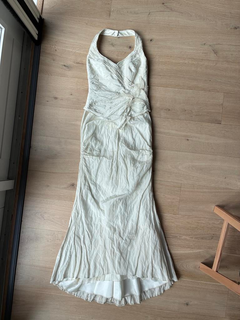 Tweedelige trouwjurk halter + A-lijn, mt 38-40 vintage stijl, Ophalen of Verzenden, Gedragen, Trouwjurk