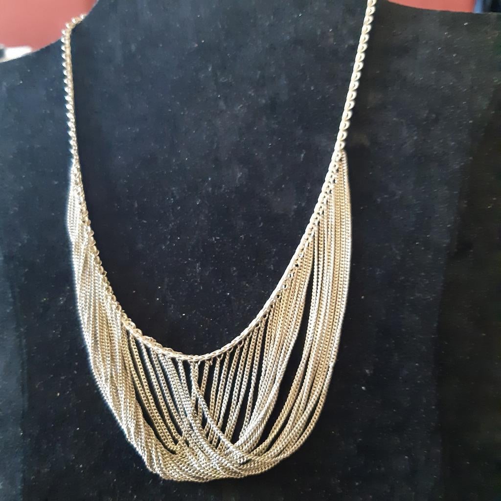 Vintage zilveren waterval ketting l. 44 cm, Sieraden, Tassen en Uiterlijk, Kettingen, Verzenden, Zo goed als nieuw, Zilver, Zilver
