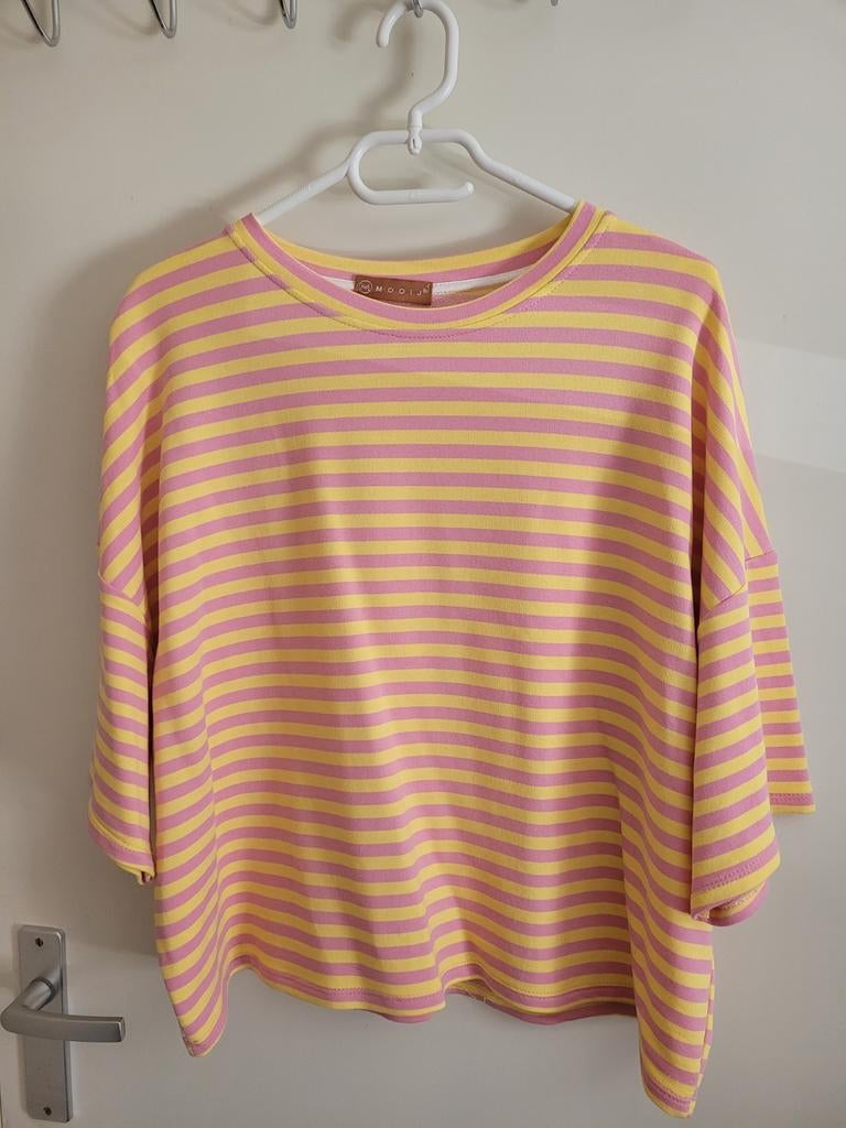 Mooij T-shirt roze/geel gestreept, te dragen tot XL, Mooij, Maat 46/48 (XL) of groter, Ophalen of Verzenden, Korte mouw