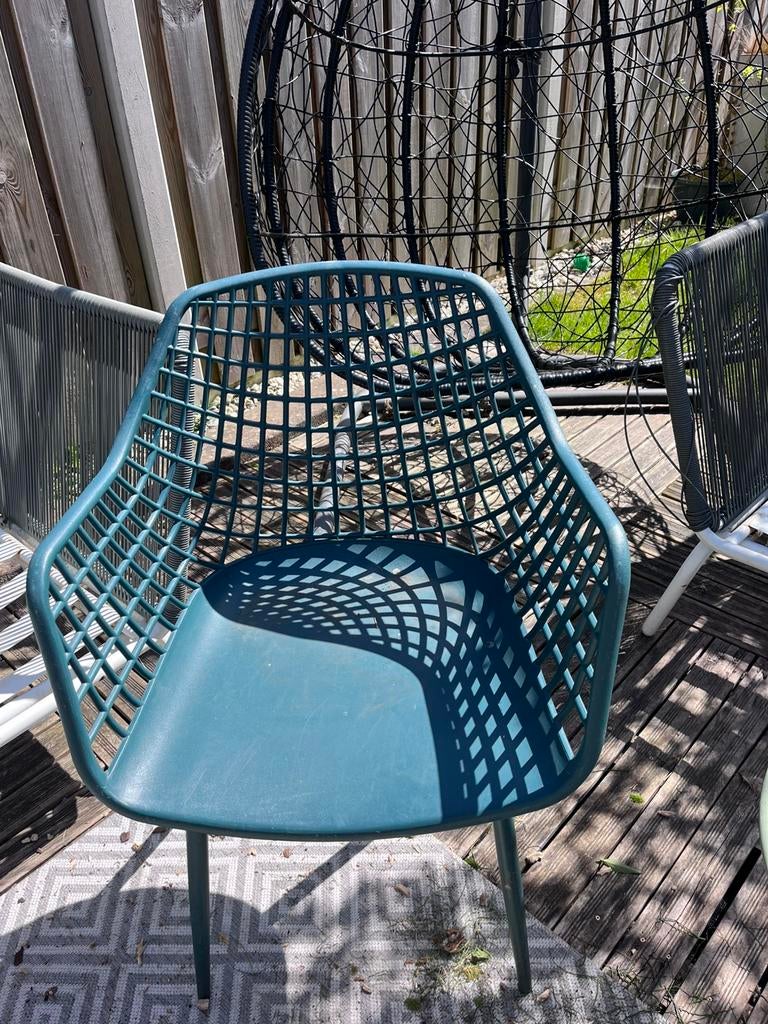 6 groene webbing stoelen, Tuin en Terras, Ophalen, Zo goed als nieuw, Kunststof