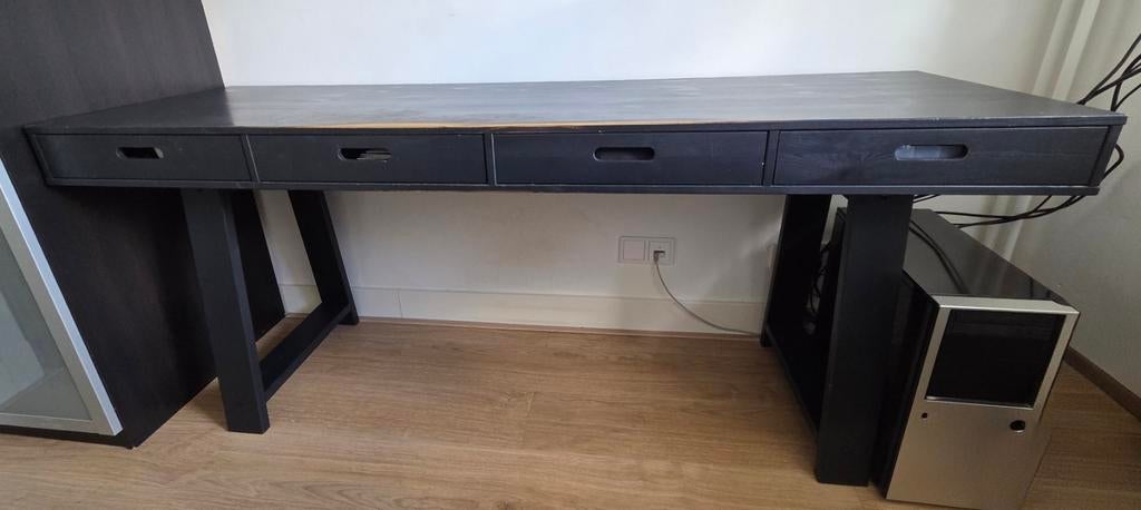 Zwart massief houten bureau met 4 lades, Ophalen, Gebruikt, Scandinavisch, Overige typen