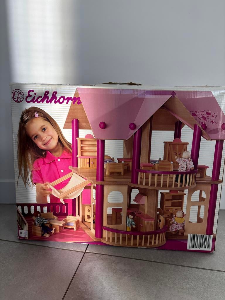 Eichhorn Houten Poppenhuis met Meubels - Zo goed als nieuw, Kinderen en Baby's, Ophalen of Verzenden, Zo goed als nieuw, Meisje