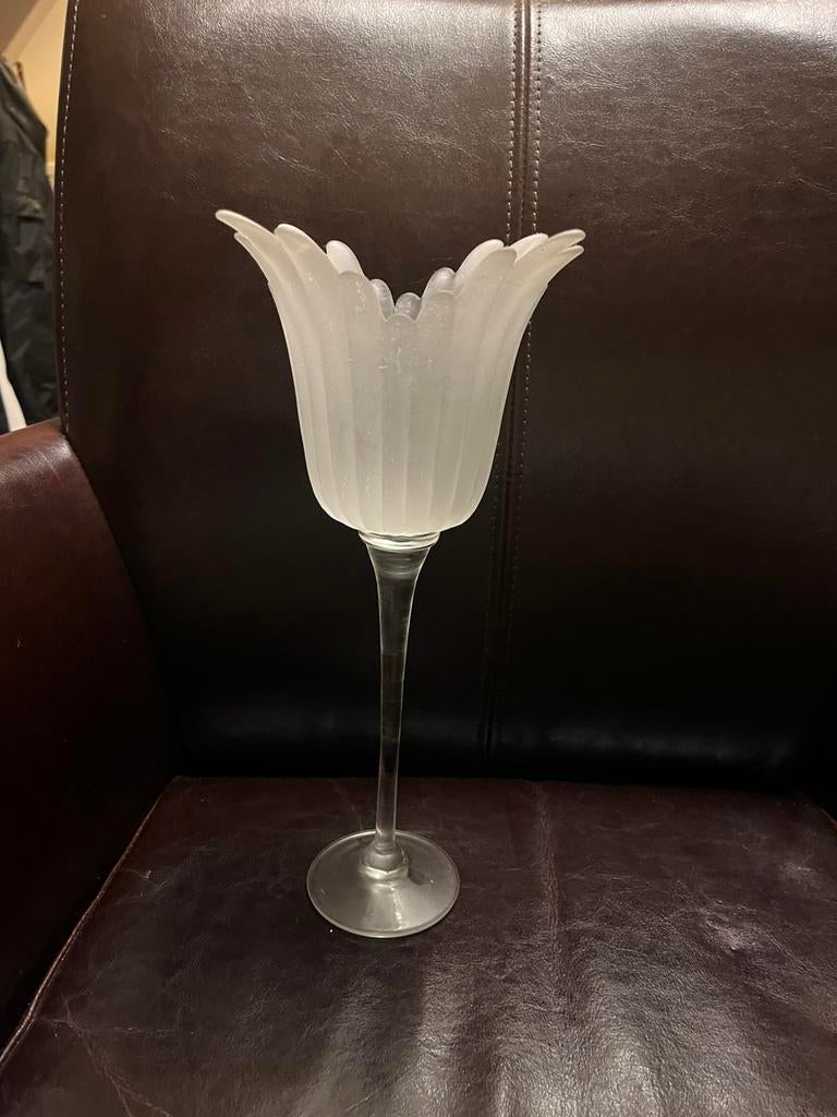 Windlicht /vaas op voet glas h30, Ophalen, Zo goed als nieuw, Overige materialen, 25 tot 50 cm