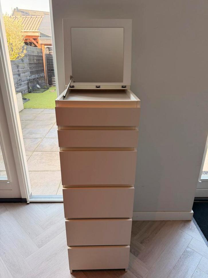 IKEA MALM Ladekast Wit/Spiegelglas - 40x123cm, Huis en Inrichting, Kasten | Dressoirs, Gebruikt, Minder dan 50 cm, 25 tot 50 cm