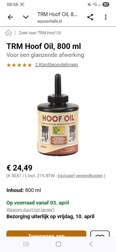 TRM HOOF OLIE, Dieren en Toebehoren, Ophalen of Verzenden, Nieuw