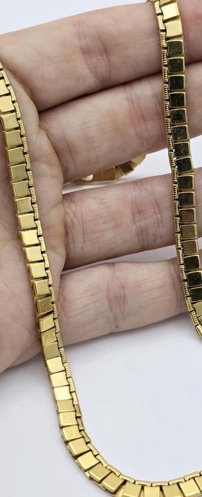 Goud kleurige Monet schakelketting, Sieraden, Tassen en Uiterlijk, Kettingen, Ophalen of Verzenden, Zo goed als nieuw, Goud, Overige materialen